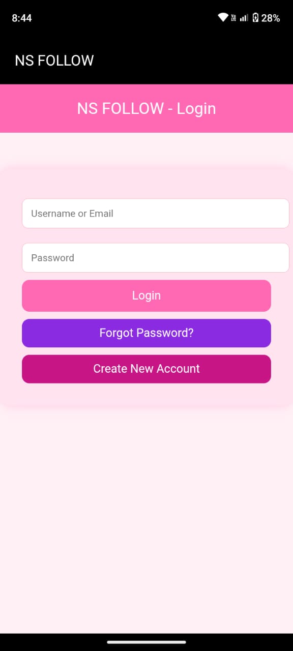 NS FOLLOW APK Create Account Screen